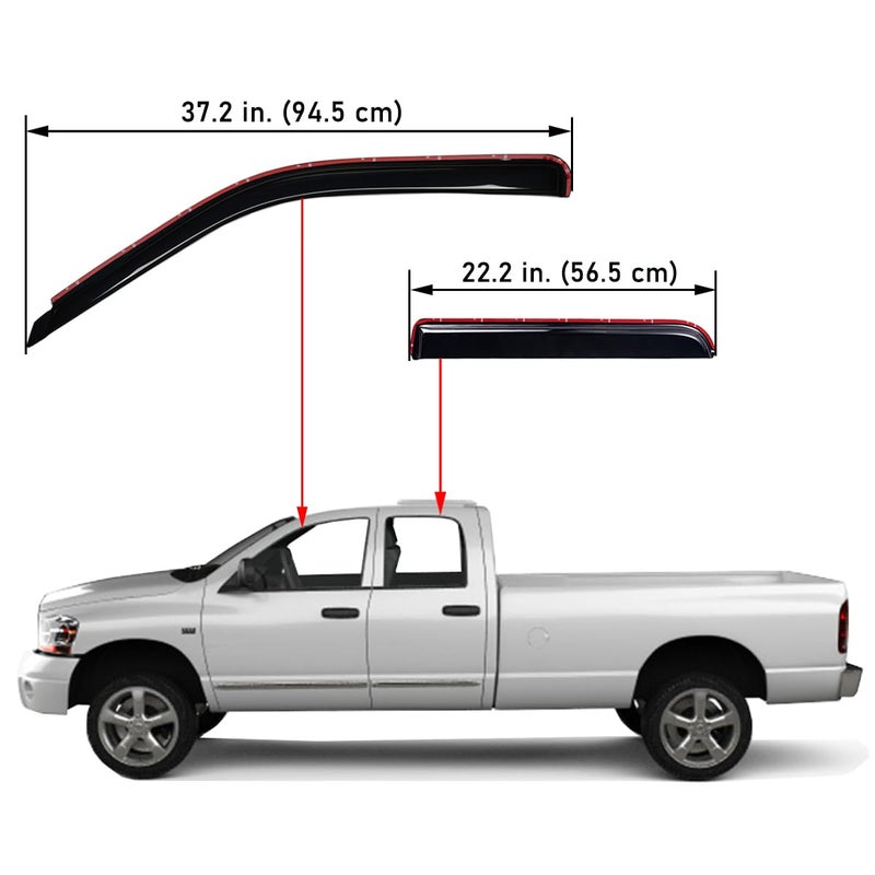 Lightronic Extra Durable Clip-on in-Channel Auto Vent Window Visors, Fits 2002-2008 Dodge Ram 1500, 2003-2009 Ram 2500 & 3500, Quad Cab, UV-Protect Rain Guards, Original Wind Deflector, Smoke, 4-Pcs - Image 3